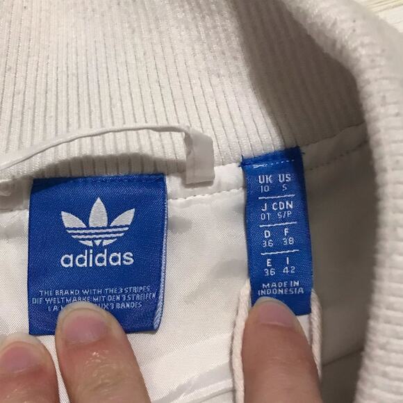 Adidas Original Trefoil White Sherpa Teddy Coat Bomber Jacket Size Small - Picture 4 of 5